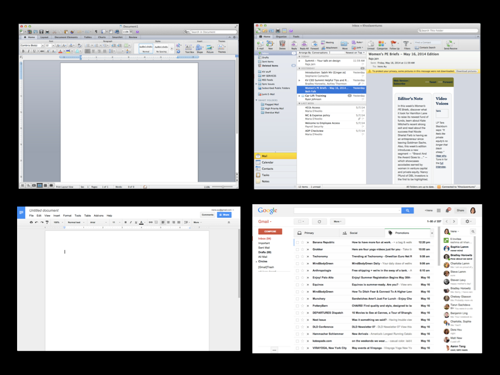 Microsoft Office and Outlook vs. Google Docs and Gmail